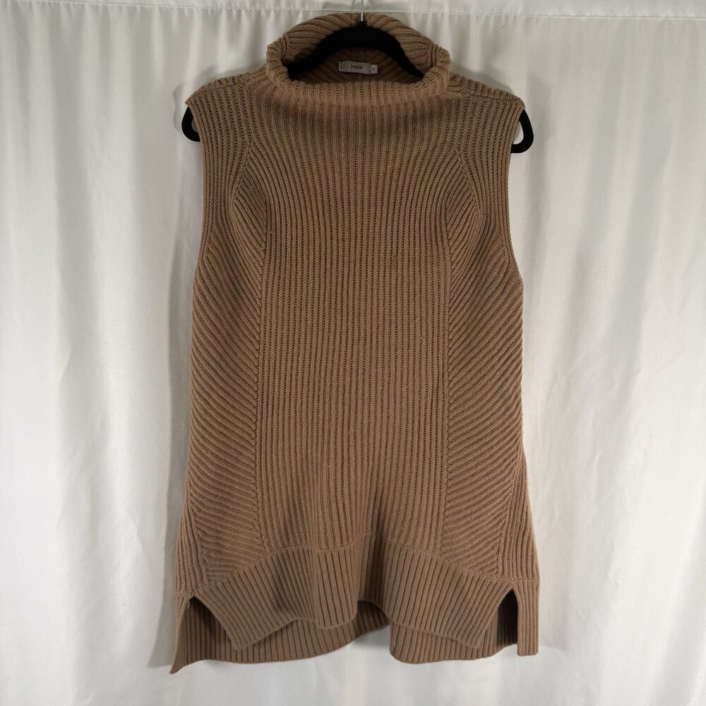 Vince Sweater Womens Medium Brown Wool Cashmere Mini Turtleneck Sleeveless